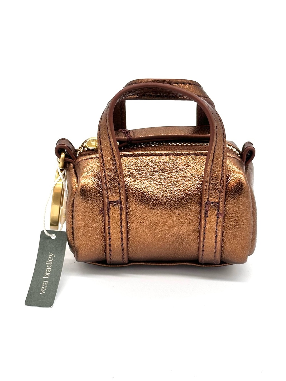 Vera Bradley Metallic Bronze Leather Mini Duffel Bag Charm Key Chain